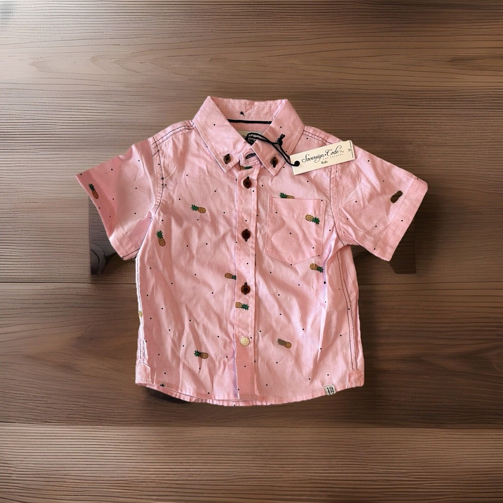 NWT Sovereign Code Baby Boys PINK Shirt Short Sleeve Size 18M Pineapple Print